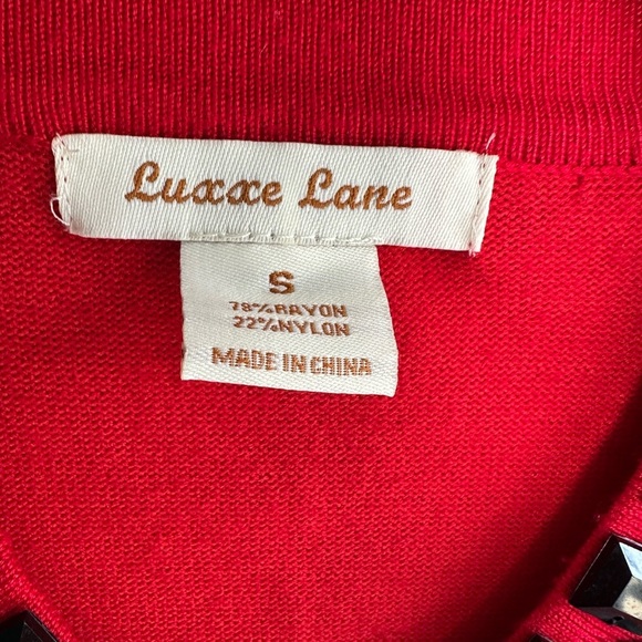 Luxxe Lane Red Cardigan Bejeweled Shrug Size Small Black Beads Crystals - Picture 3 of 7
